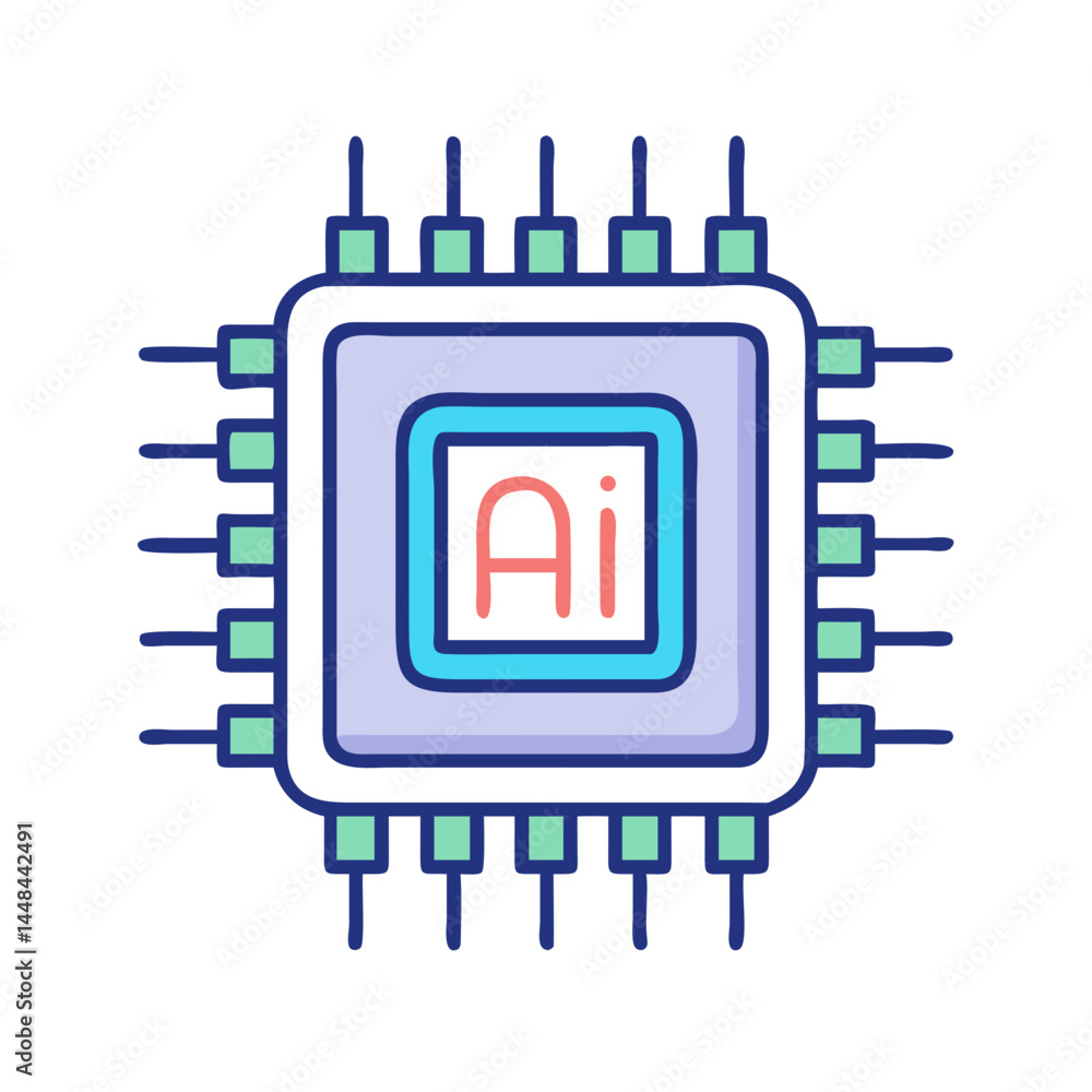 Fototapete AI Chip Core Inside Microprocessor Icon Representing Advanced Computing and Intelligent Processing