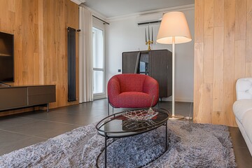 standard interior apartment. living room with sofa