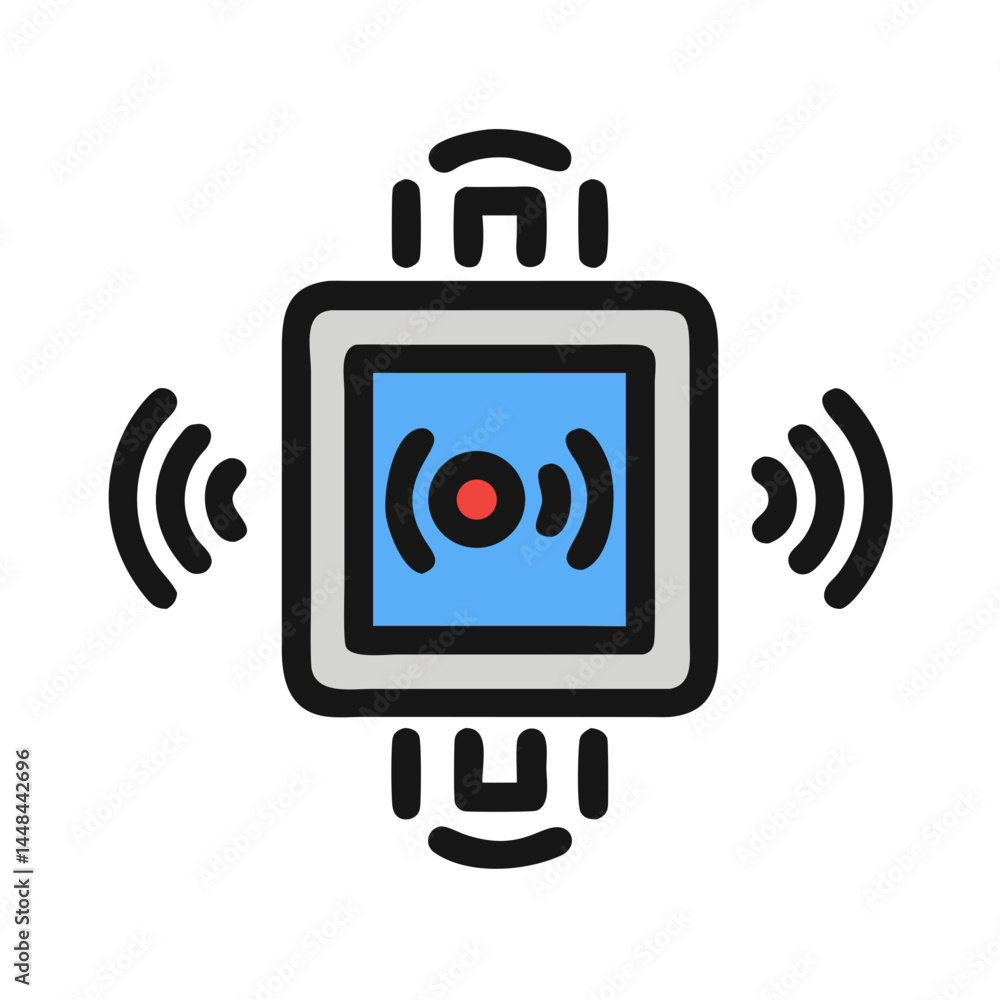 Poster AI Sensor Module with Signal Waves Icon Representing Smart Detection and Communication