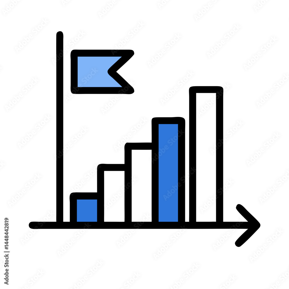 Aufkleber Bar Chart with Arrow and Flag Icon Representing Business Growth and Strategic Planning