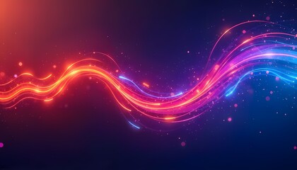 Colorful Glowing Light Streaks on Dark Background with Abstract Spark Particle Effect. 