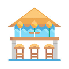 Obraz premium Beach Bar with Stools Icon Representing Tropical Drink and Seaside Lounge
