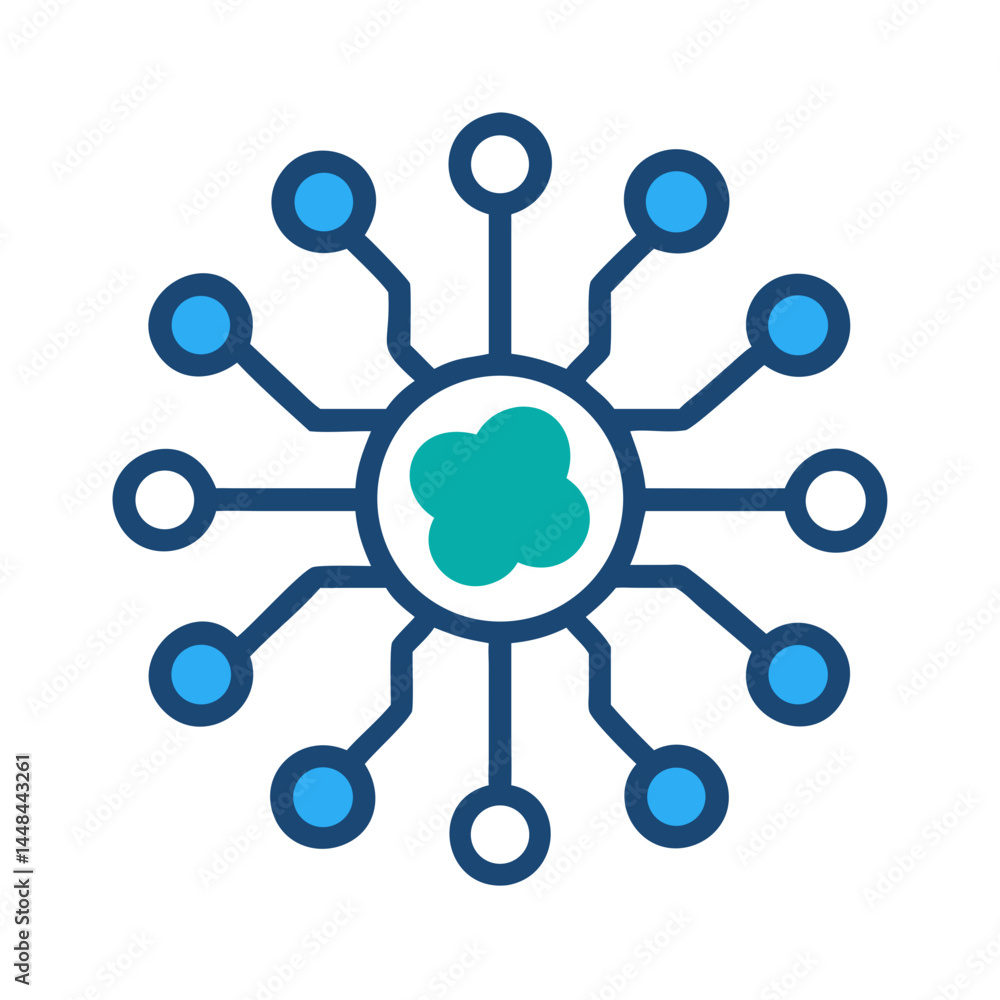 Poster Central Node with Connections Icon Representing Neural Network and Cognitive Processing