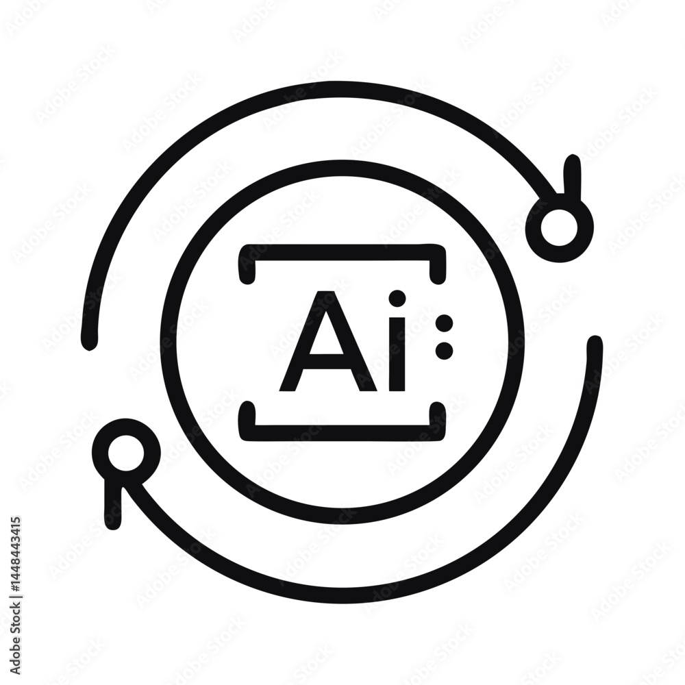 Fototapete Circular AI Label within Diagram Icon Representing AI System Architecture and Data Flow