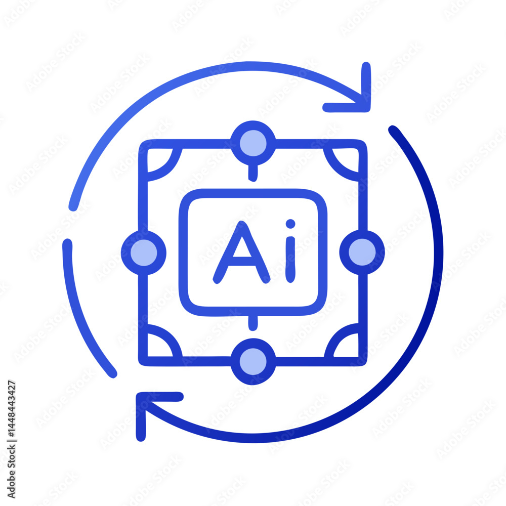 Aufkleber Circular AI Label within Diagram Icon Representing AI System Architecture and Data Flow