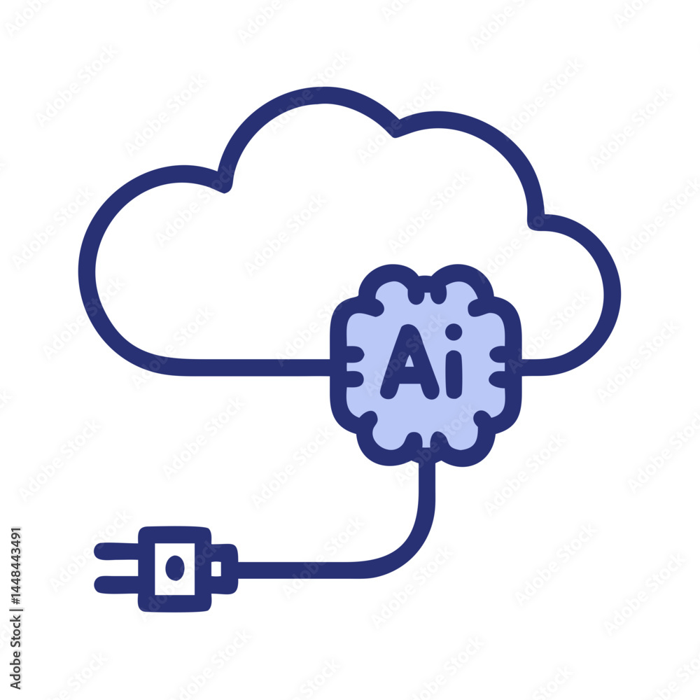 Fototapete cloud connected to cable icon representing ai data synchronization and cloud connectivity