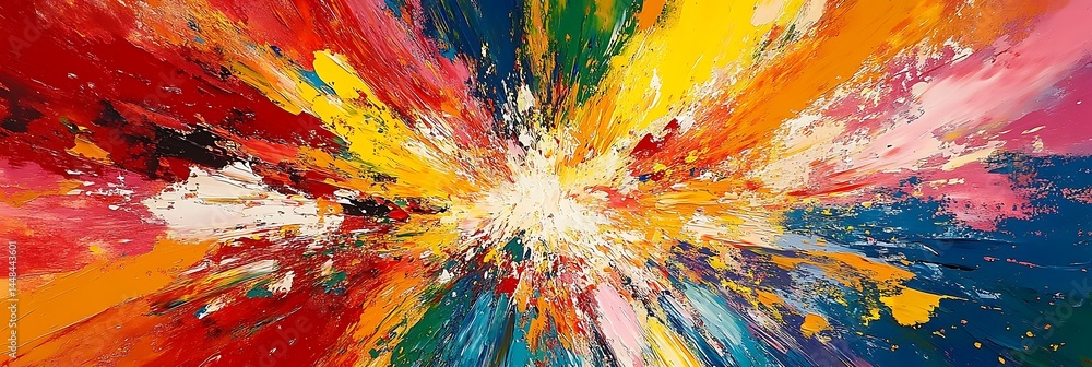 Poster explosive artistry: a vibrant display of color erupts outwards, creating a dynamic and captivating a