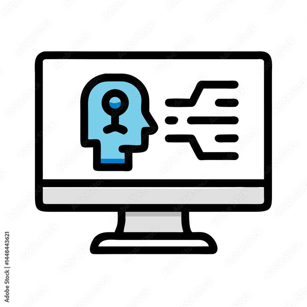 Fototapete Computer Display with Human Profile Icon Representing Digital Interaction and User Interface