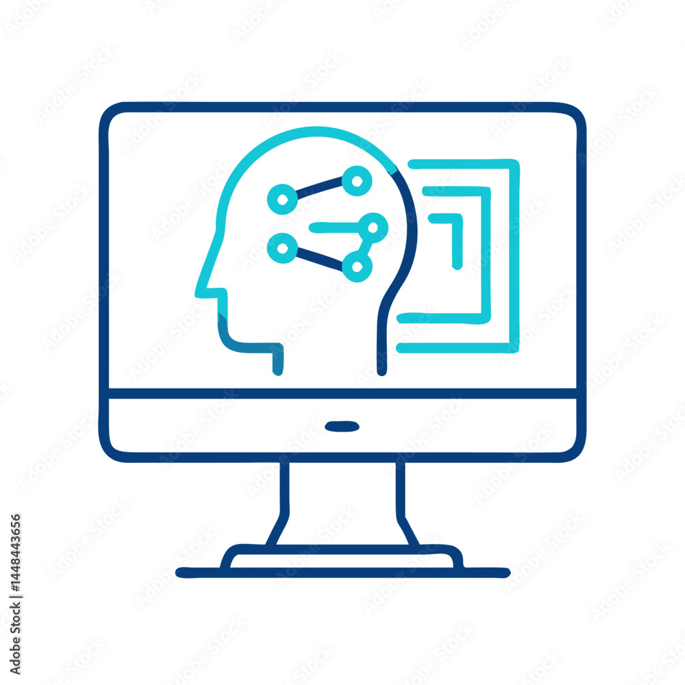 Leinwandbilder Computer Display with Human Profile Icon Representing Digital Interaction and User Interface