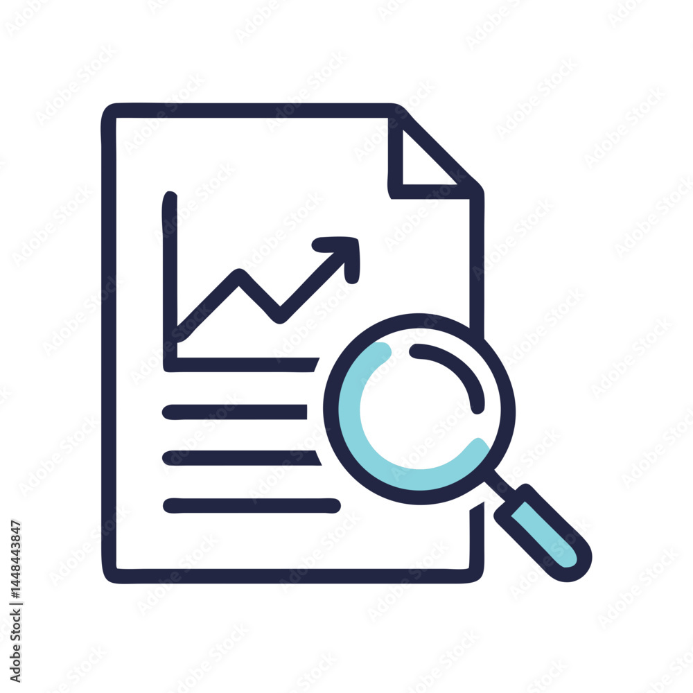 Poster document with magnifying glass icon representing business research and document analysis