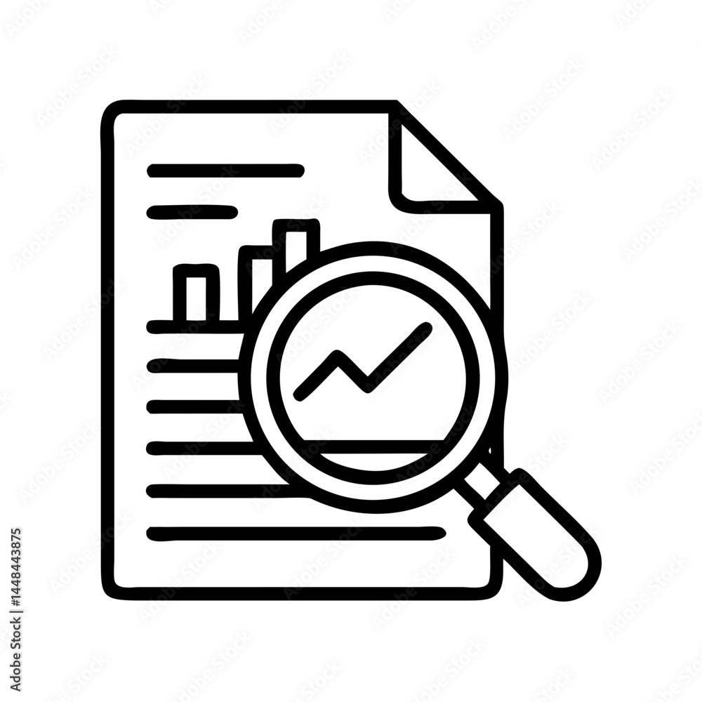 Aufkleber Document with Magnifying Glass Icon Representing Business Research and Document Analysis