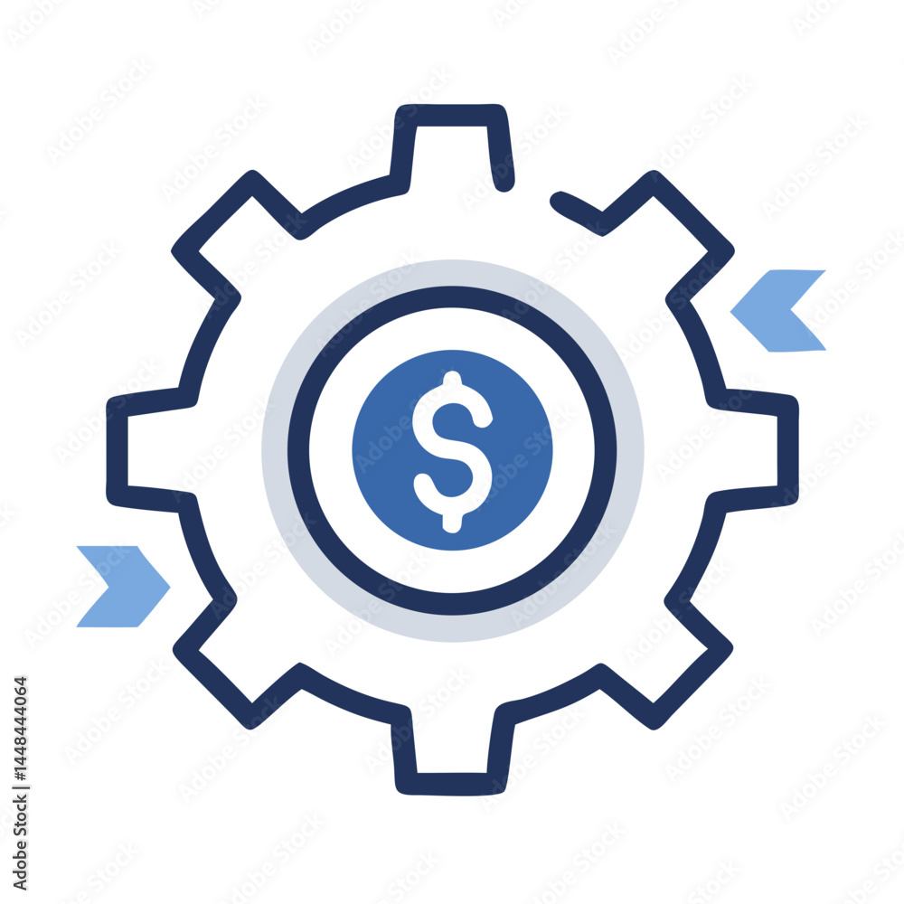 Aufkleber dollar symbol in gear with arrows icon representing financial efficiency and economic workflow