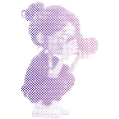 A tourist woman is taking a picture with a camera retro modern halftone cartoon