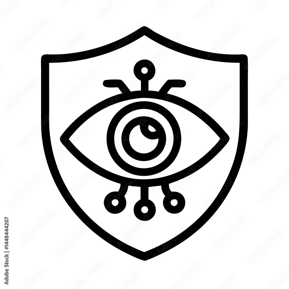 Poster eye inside shield icon representing ai surveillance and security monitoring