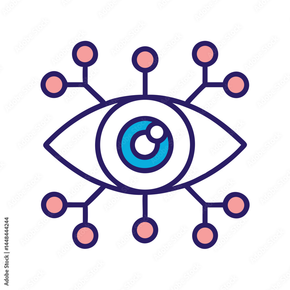 Poster Eye with Network Nodes Icon Representing AI Vision Technology and Smart Recognition