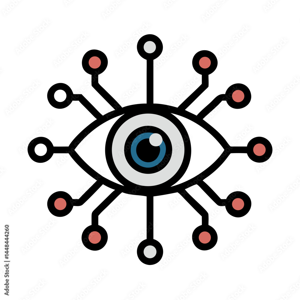 Aufkleber Eye with Network Nodes Icon Representing AI Vision Technology and Smart Recognition