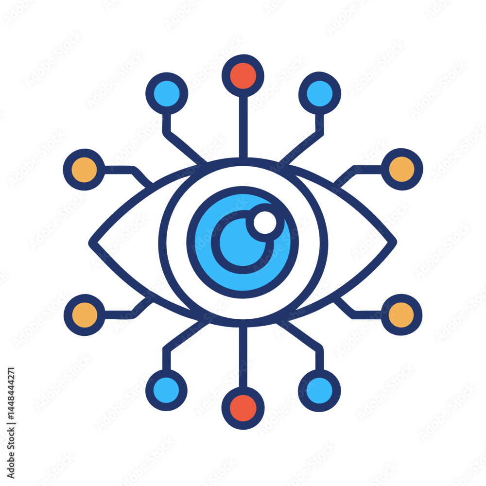 Poster Eye with Network Nodes Icon Representing AI Vision Technology and Smart Recognition
