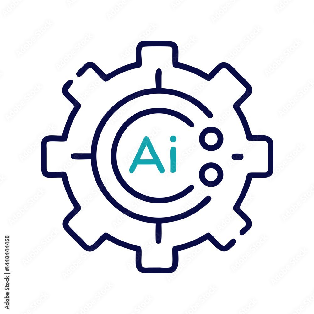 Aufkleber Gear and Network Symbol Icon Representing AI Workflow and Automated Processes