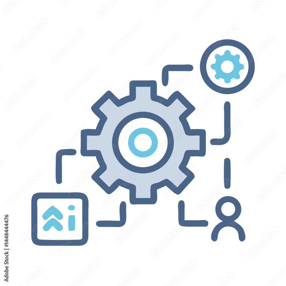 Poster Gear and Network Symbol Icon Representing AI Workflow and Automated Processes