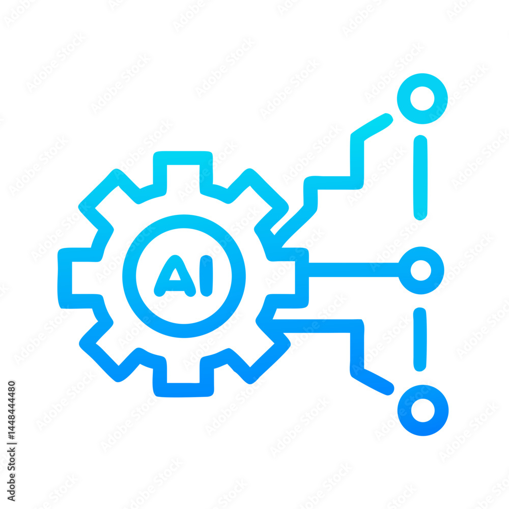 Poster Gear and Network Symbol Icon Representing AI Workflow and Automated Processes