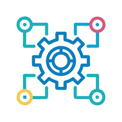 Obraz premium Gear and Network Symbol Icon Representing AI Workflow and Automated Processes