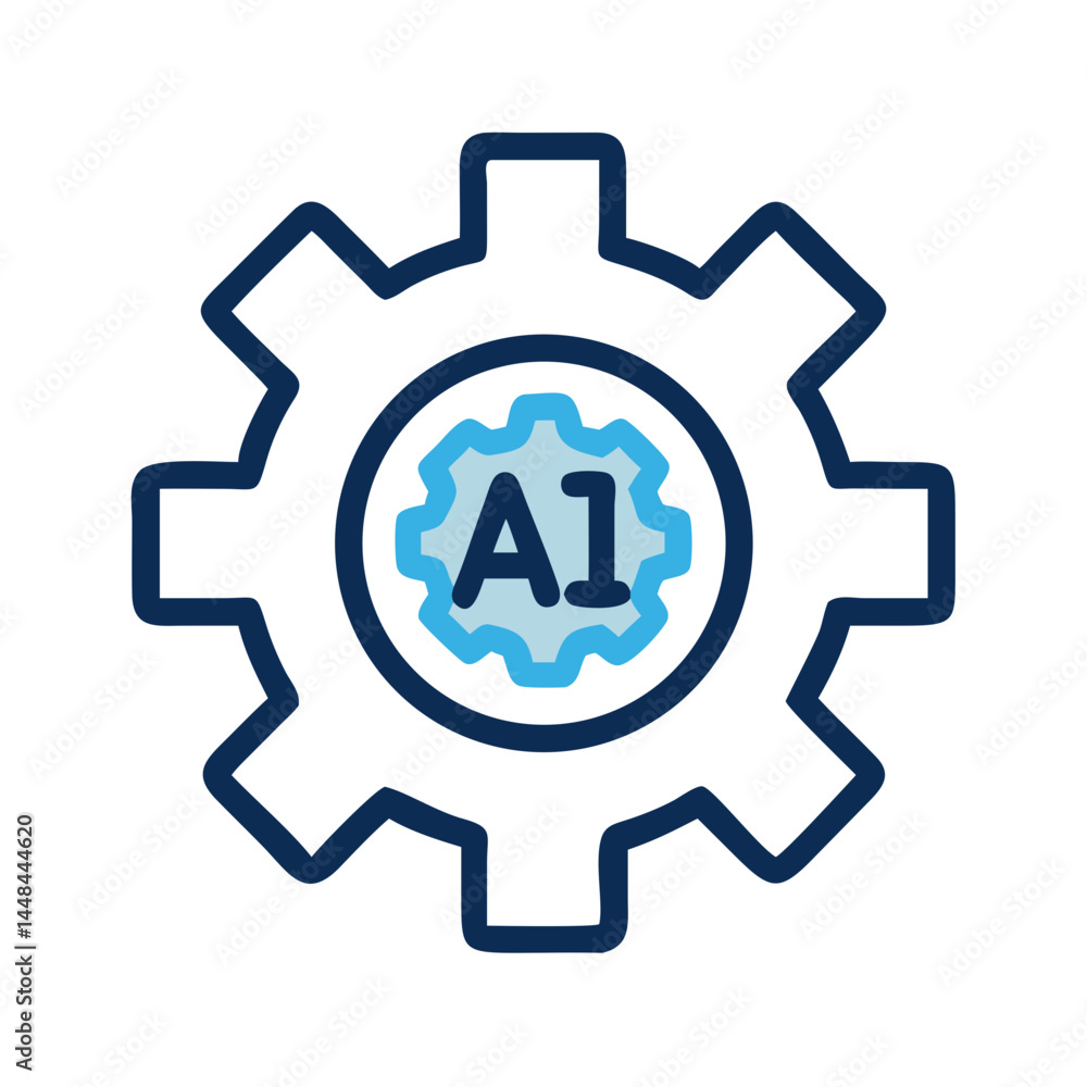 Poster Gear with Power Symbol Icon Representing AI Configuration and Intelligent System Setup