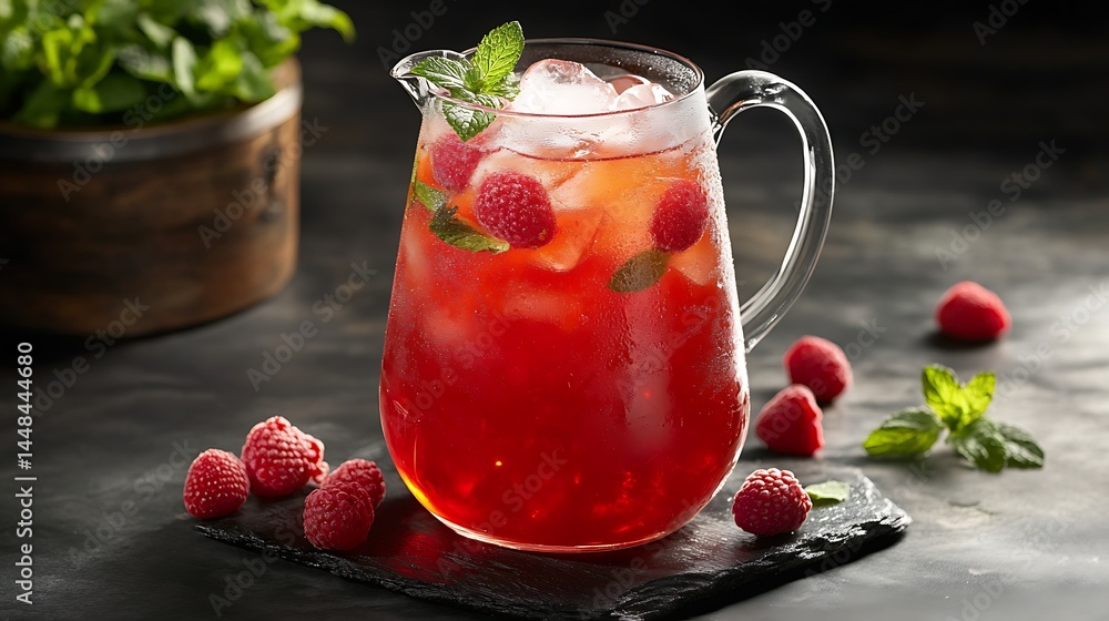 Poster refreshing raspberry lemonade: a vibrant and inviting image showcasing a pitcher filled with a refre