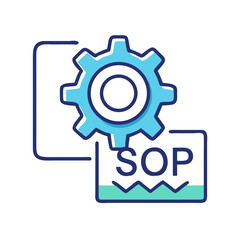 Obraz premium Gear with SOP Label Icon Representing Process Standardization and Operational Procedures