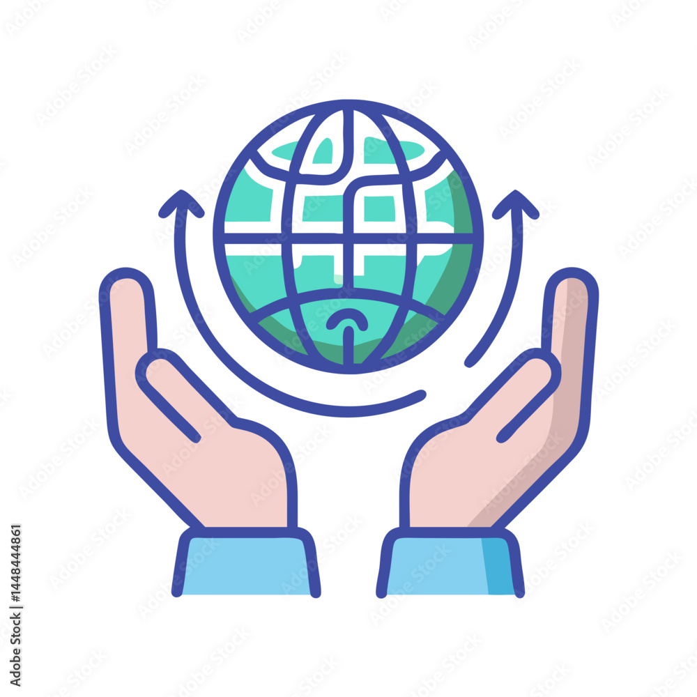 Aufkleber Hands Holding Globe Icon Representing Global AI Responsibility and Ethical Technology