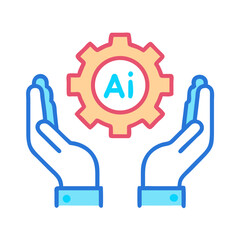Obraz premium Hands Holding Gear Icon Representing AI Support System and Intelligent Technology Infrastructure