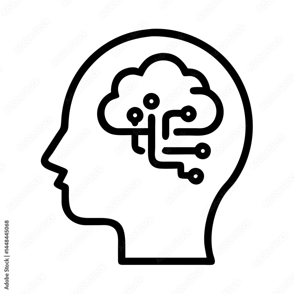 Poster Human Head with Cloud Symbol Icon Representing AI Cloud Computing and Intelligent Data Storage