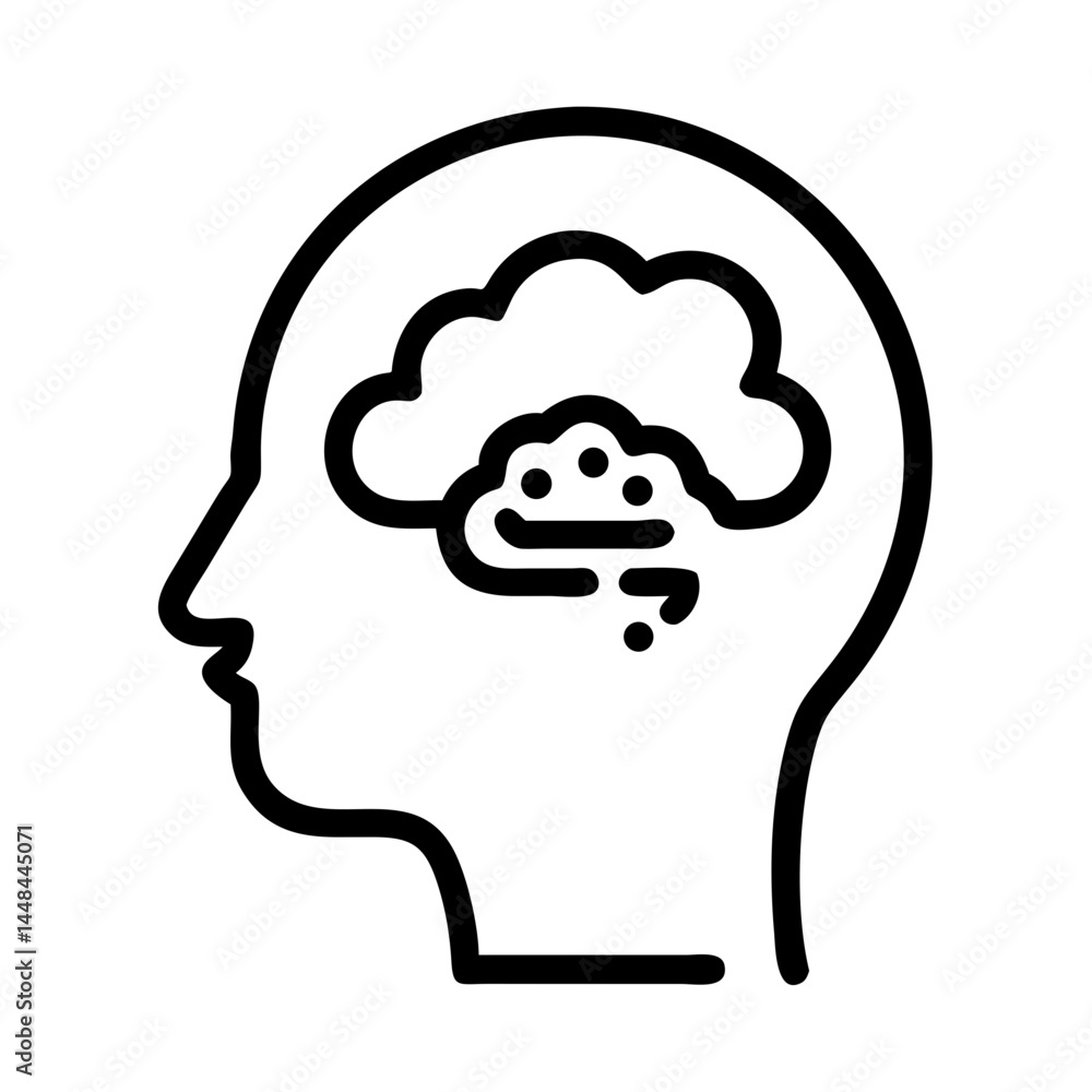 Aufkleber Human Head with Cloud Symbol Icon Representing AI Cloud Computing and Intelligent Data Storage