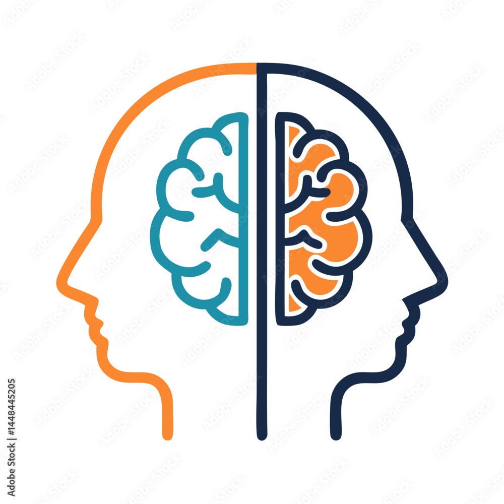 Leinwandbilder human head with half-shaded brain icon representing cognitive function and artificial intelligence