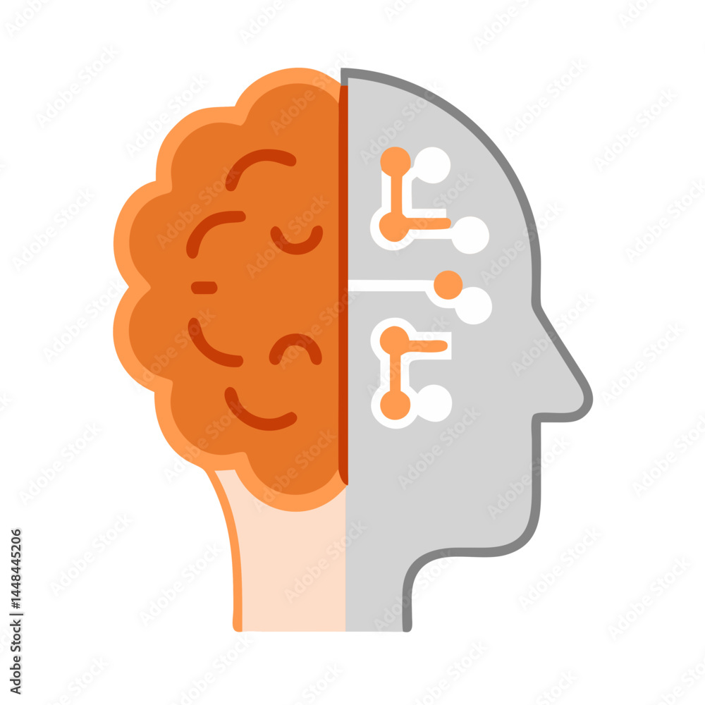 Leinwandbilder human head with half-shaded brain icon representing cognitive function and artificial intelligence