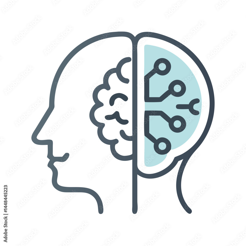 Leinwandbilder human head with half-shaded brain icon representing cognitive function and artificial intelligence