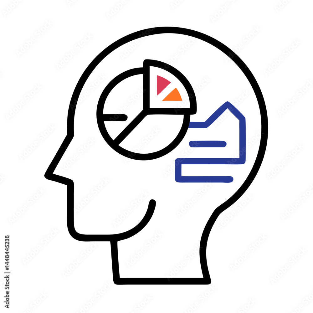 Aufkleber Human Head with Pie Chart Icon Representing AI Data Processing and Analytical Intelligence
