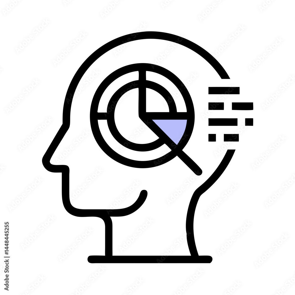 Fototapete Human Head with Pie Chart Icon Representing AI Data Processing and Analytical Intelligence
