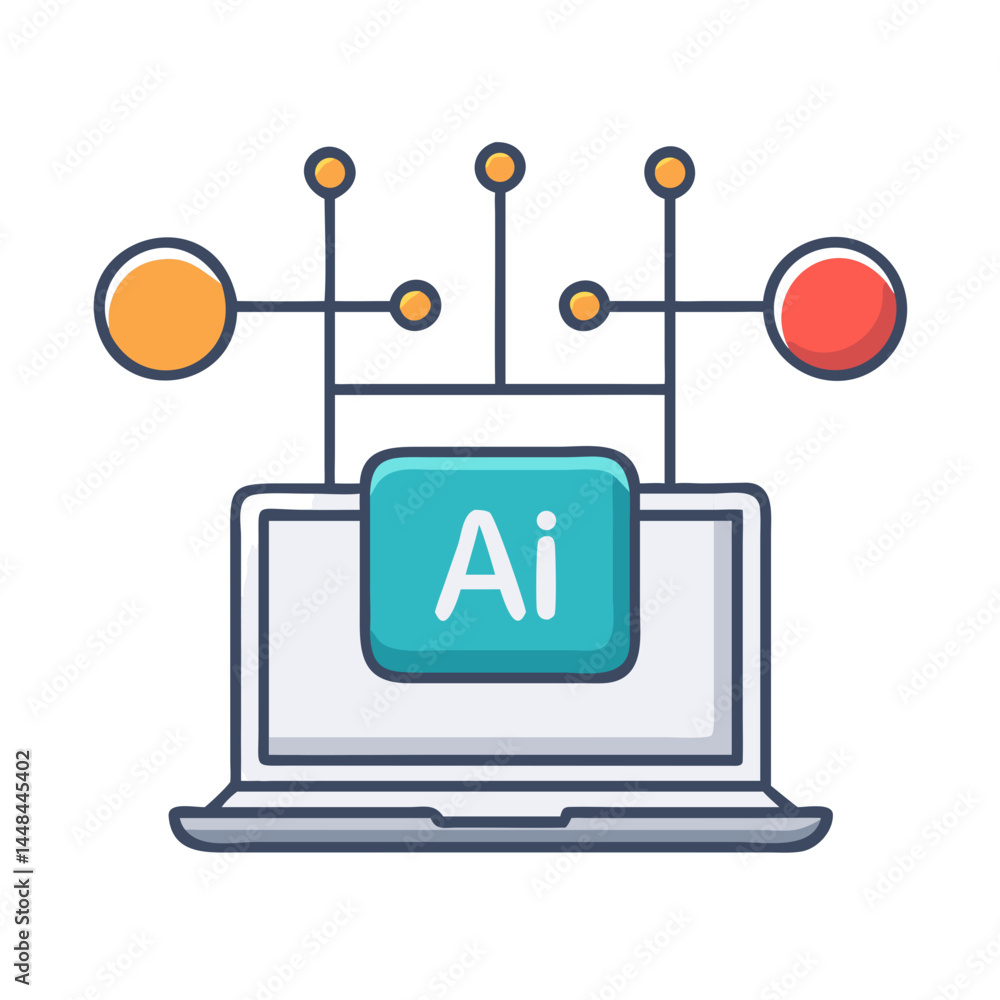 Leinwandbilder Laptop with AI Label Connected to Network Icon Representing Artificial Intelligence and Digital Connectivity