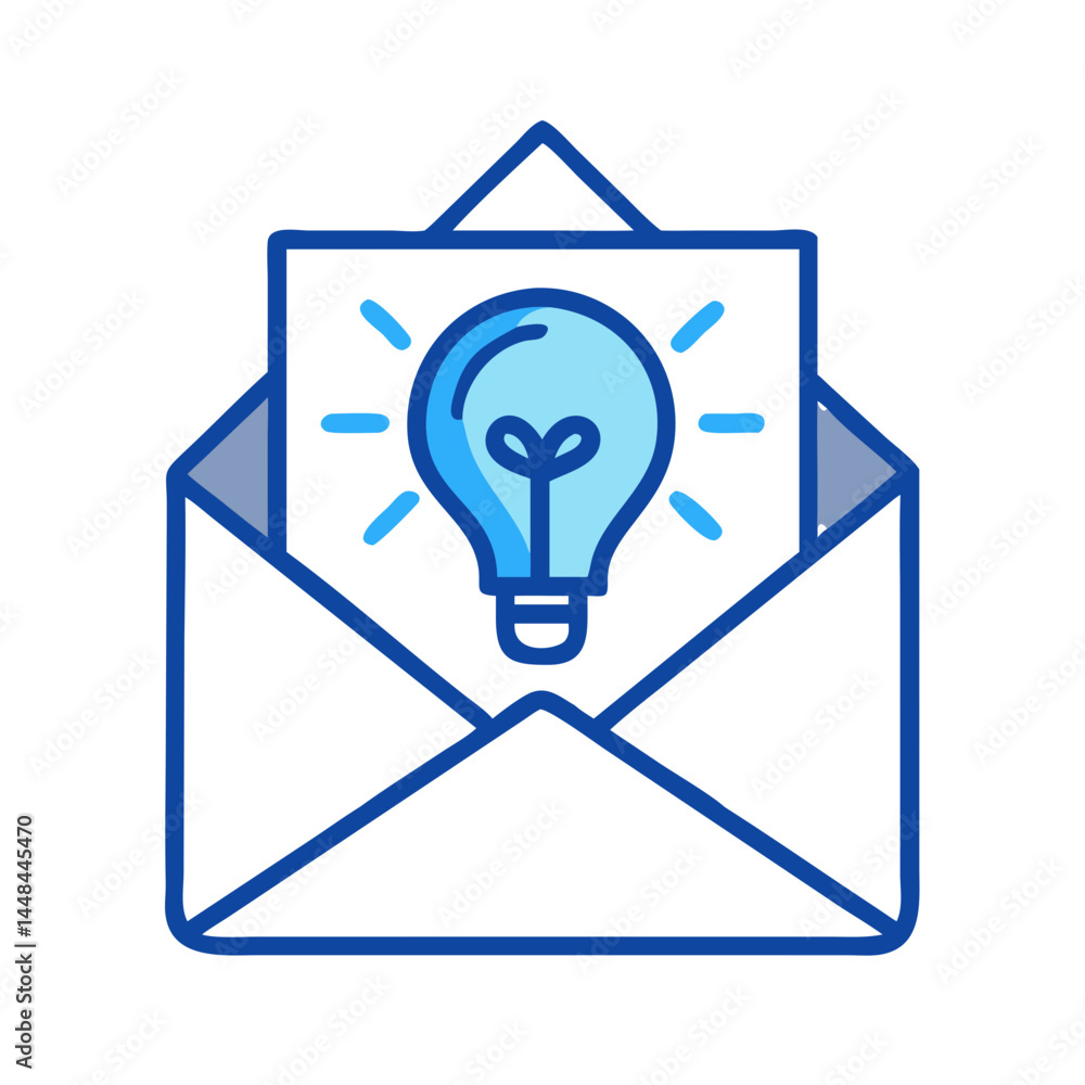 Poster light bulb in envelope icon representing business idea and innovative communication
