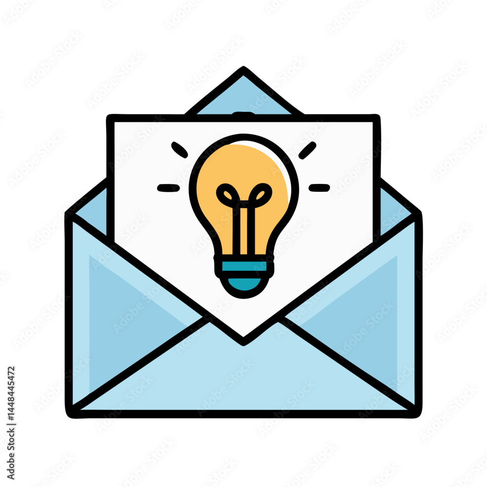 Poster light bulb in envelope icon representing business idea and innovative communication