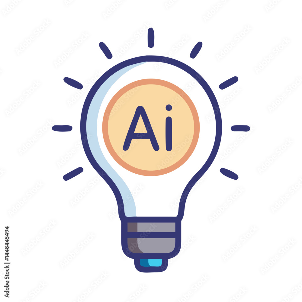 Poster Lightbulb with AI Label Icon Indicating Innovation and Artificial Intelligence Concepts