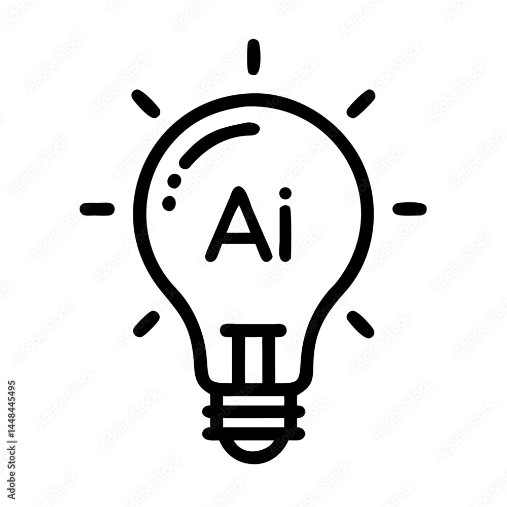 Poster Lightbulb with AI Label Icon Indicating Innovation and Artificial Intelligence Concepts