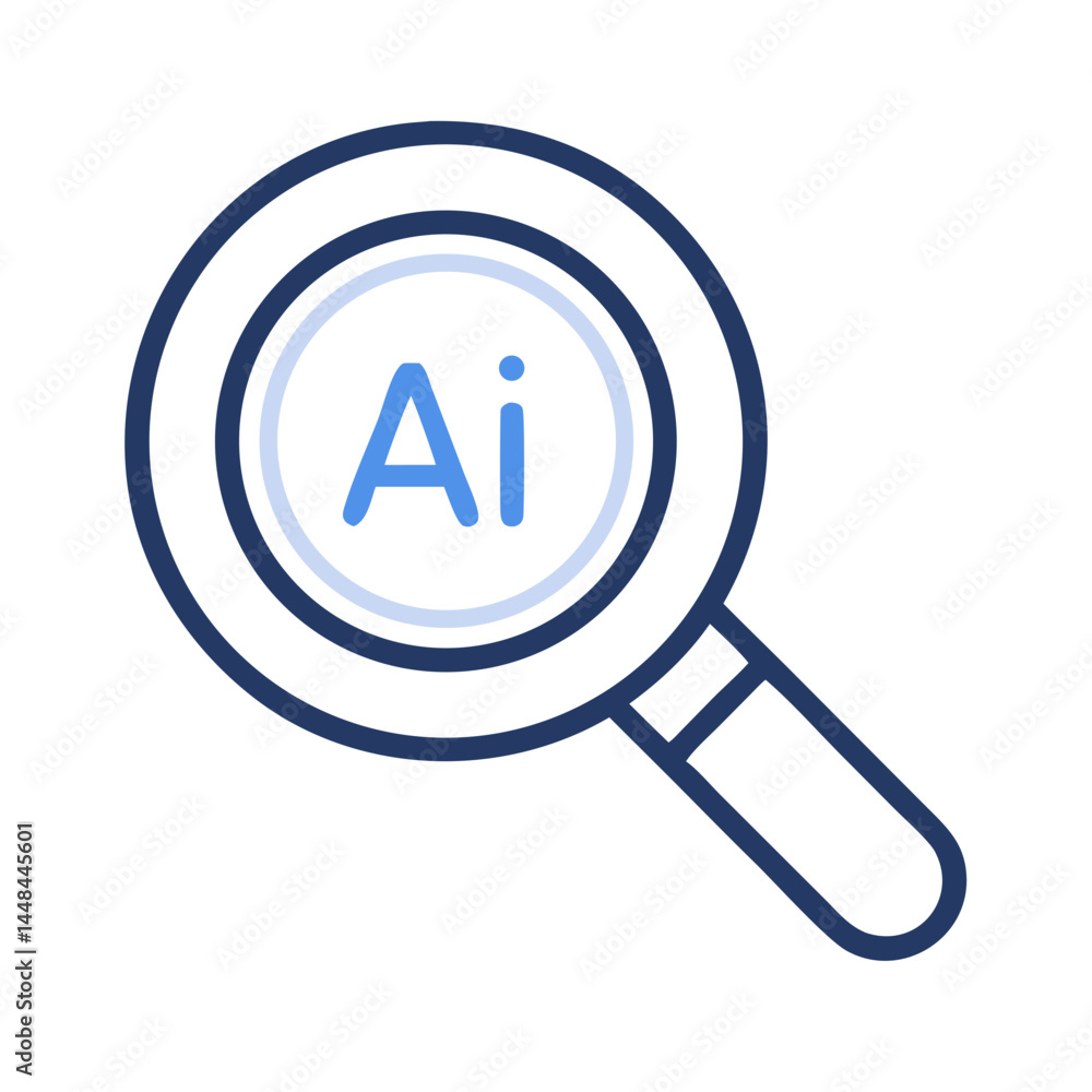 Poster Magnifying Glass with AI Label Icon Representing Artificial Intelligence Search and Data Analysis