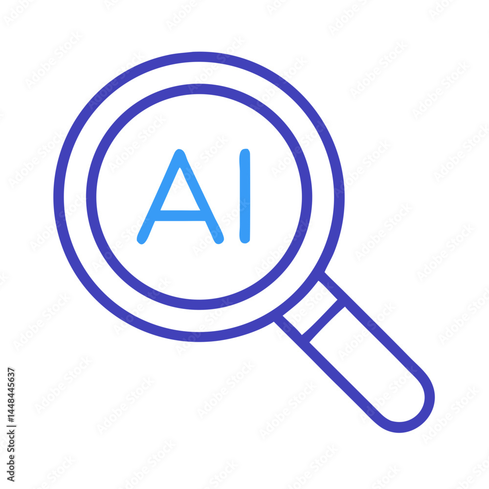 Poster Magnifying Glass with AI Label Icon Representing Artificial Intelligence Search and Data Analysis