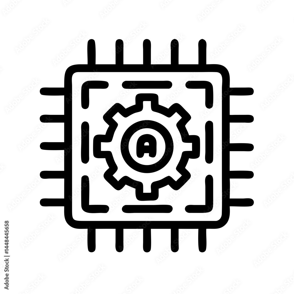 Leinwandbilder Microchip Circuit with Gear Icon Representing AI Integration and Intelligent Automation