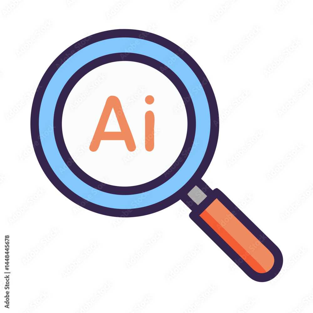 Poster Magnifying Glass with AI Label Icon Representing Artificial Intelligence Search and Data Analysis