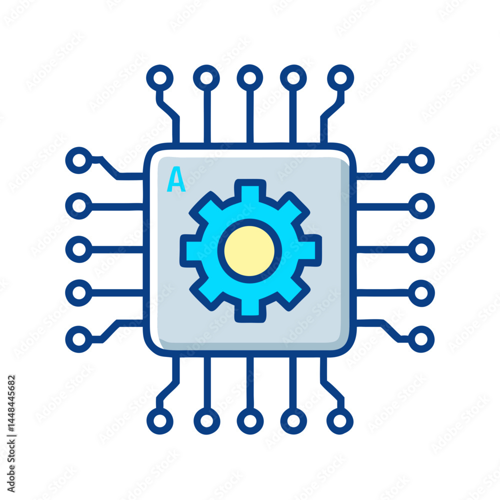 Aufkleber Microchip Circuit with Gear Icon Representing AI Integration and Intelligent Automation