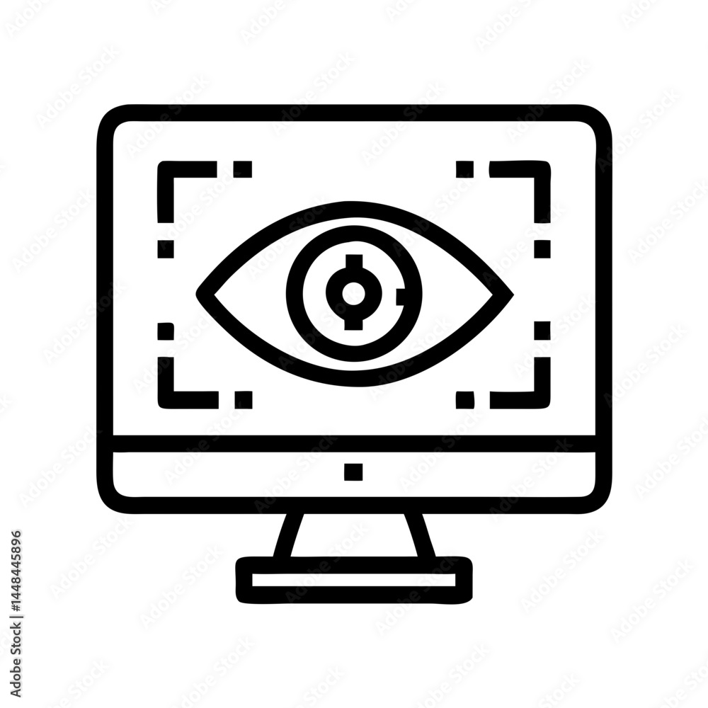 Poster Monitor with Eye Display Icon Representing AI Visual Recognition and Surveillance