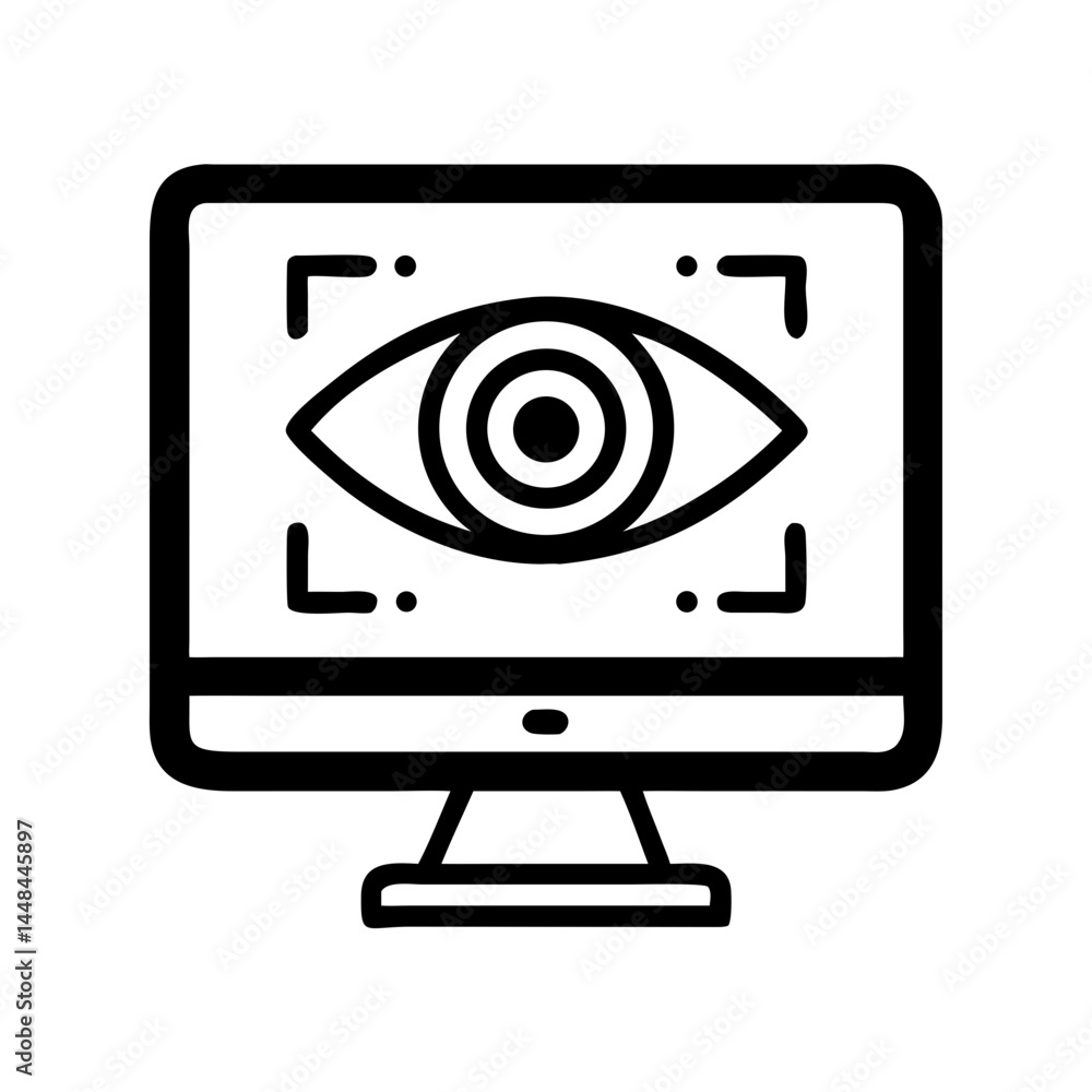 Poster Monitor with Eye Display Icon Representing AI Visual Recognition and Surveillance