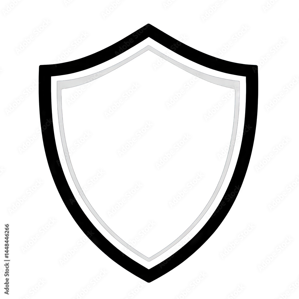 Poster a simple. stylized shield emblem with a blank interior. symbolizing protection and security. suitabl